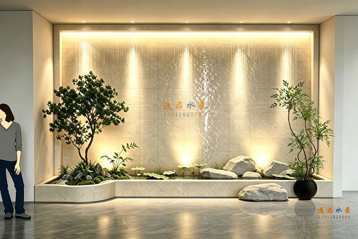 Stone water curtain wall indoor flowing landscape